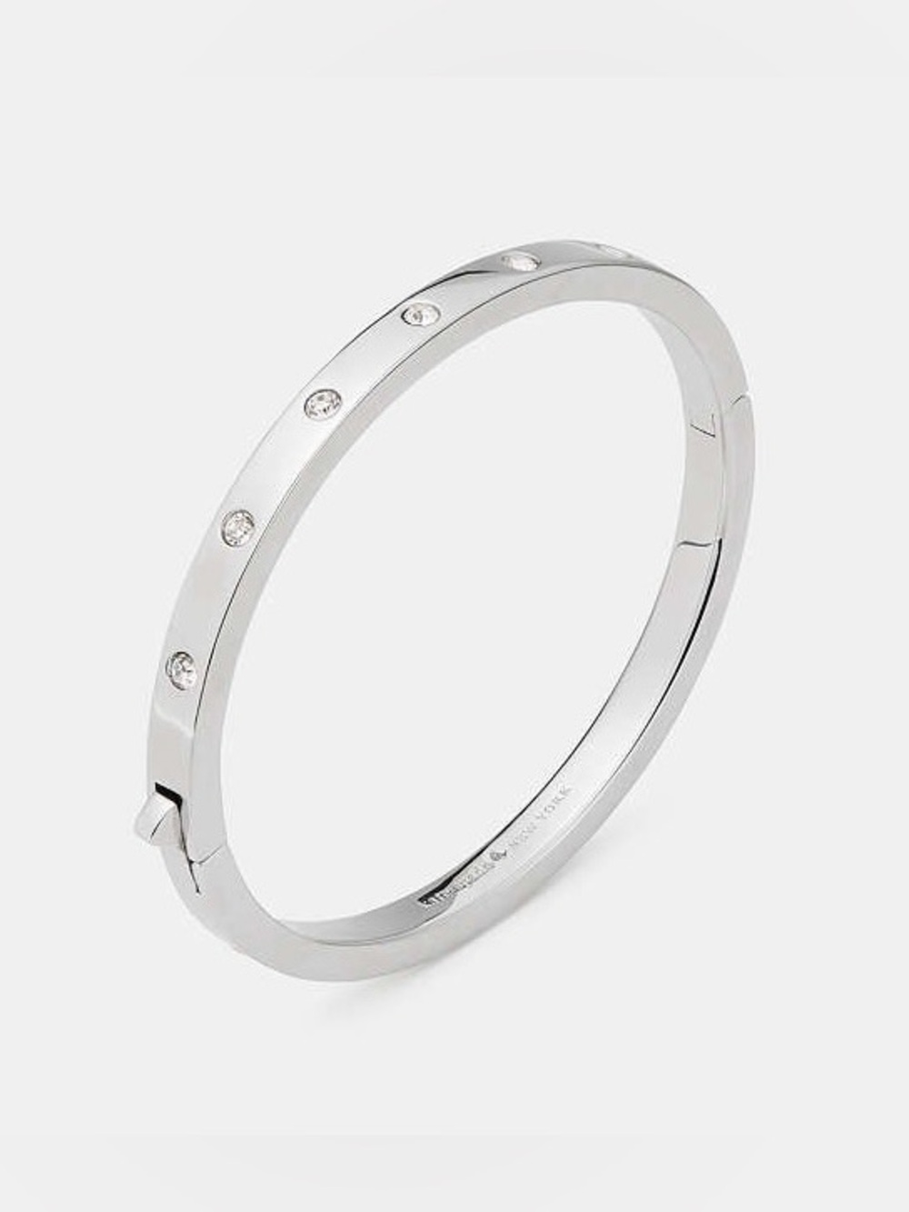 Kate Spade Silver Crystal Set In Stone Hinged Bangle Bracelet *Minor Flaws*